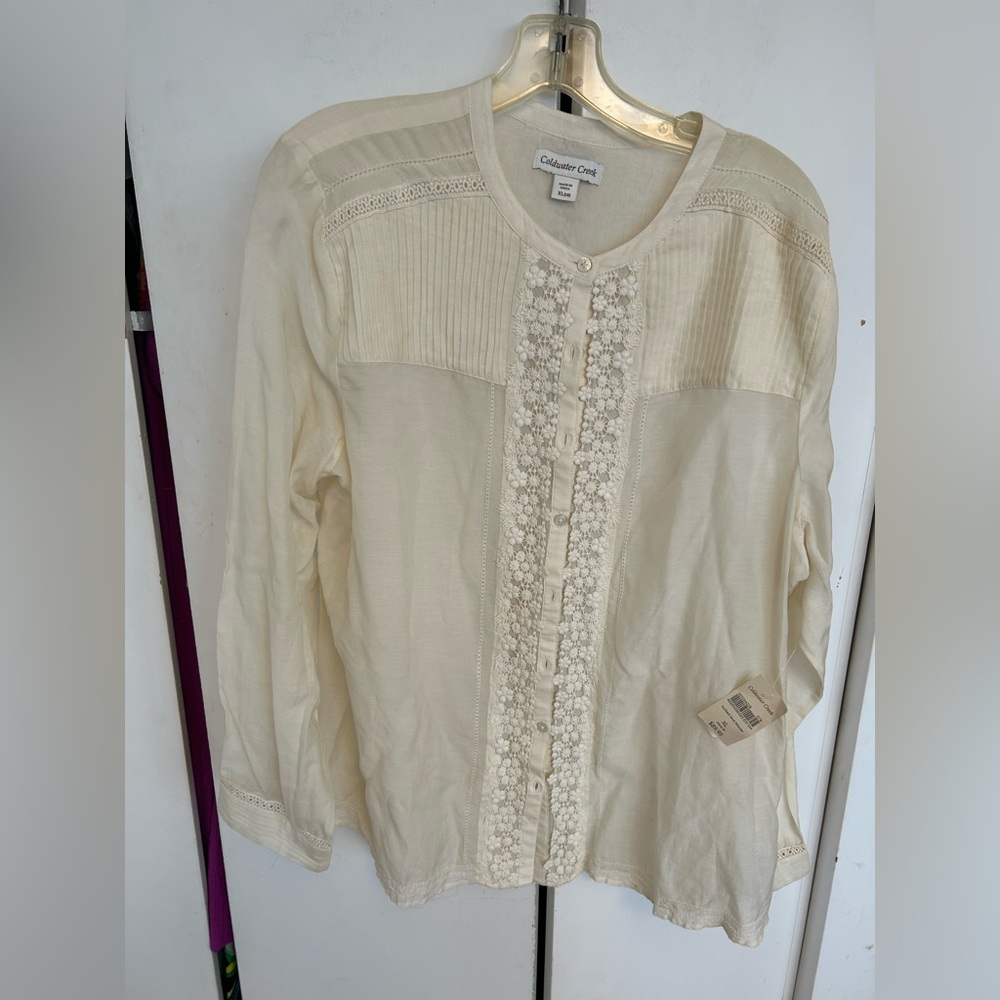 Coldwater Creek Ivory Blouse with Floral Accents